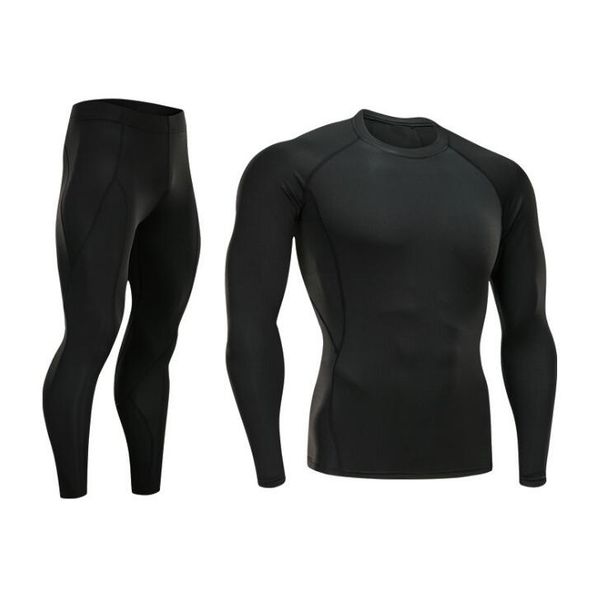 

wholesale-men breathable compression long t- shirt and pant jogging sport set gym fitness workout tights clothing two pieces running suit, Black;blue