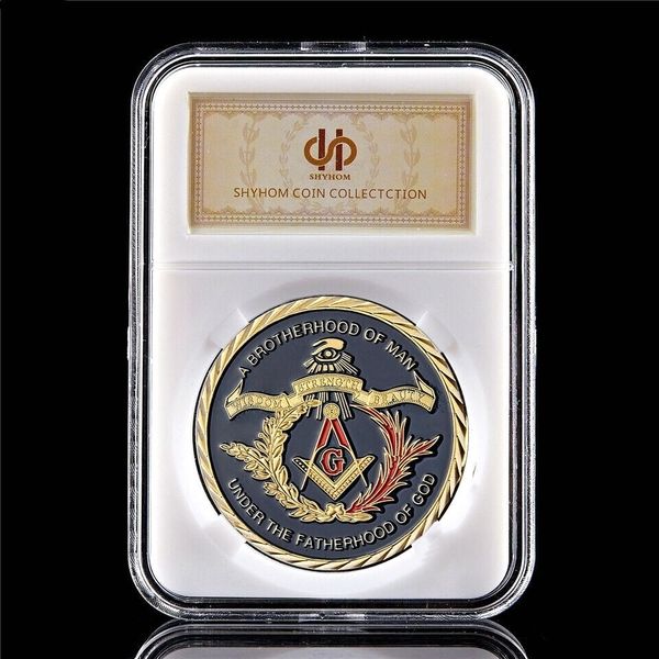 

souvenir coin european brotherhood masonic asonry craft 1oz gold plated collectible coin token physical w/pccb box