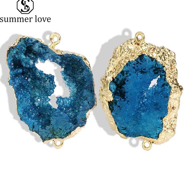 

2019 druzy agate pendant charm natural agate gemstone irregular multi color pendant with gold plated diy jewelry making bracelet necklace, Bronze;silver