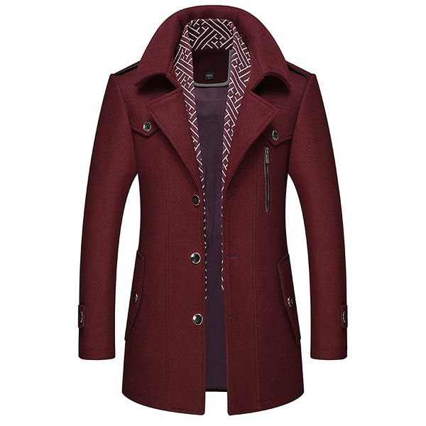 

new autumn winter men's wool coat scarf jacket fashion outerwear warm cotton woolen coat jacket men's pea, Black
