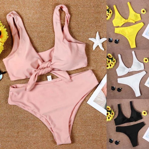 

bikinis set bow-knot style swimwear women bandage bikini push up biquini beach swimsuit mayo 2021 mujer traje de bano monokini y5