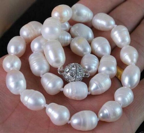 

large 11-12 mm white natural real baroque pearl necklace cultivated, Silver