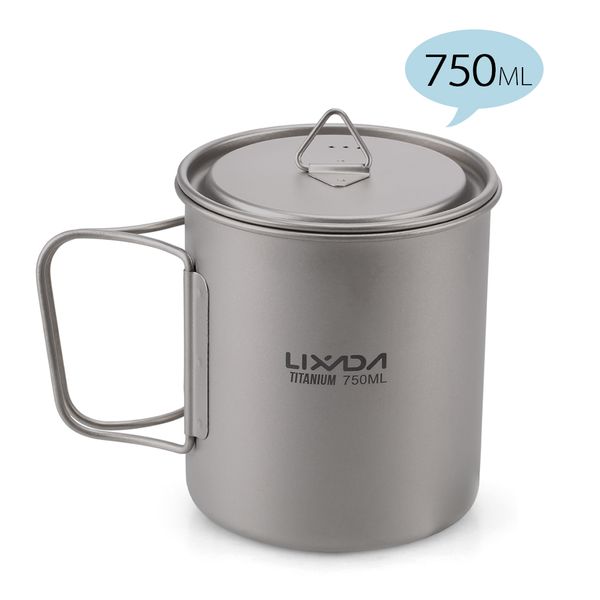 

lixada ultralight 750ml titanium mug titanium cup camping picnic water mug tableware travel coffee pot with foldable handle