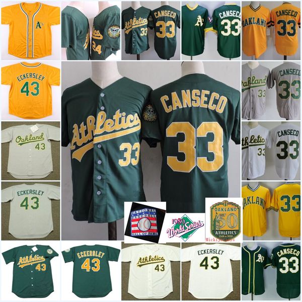 

Mens #43 DENNIS ECKERSLEY 1989 WS Jersey Stitched White Green Gray A'S #33 Jose Canseco Jerseys S-3XL