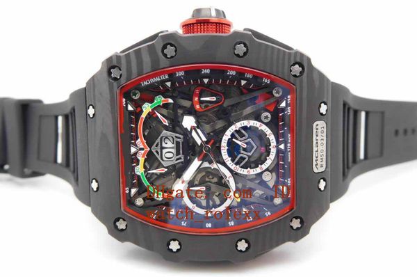 

luxury new mens rm50-03 mclaren f1 edition asia 23j automatic movement full solid black forged carbon case sport (red crown watches, Slivery;brown