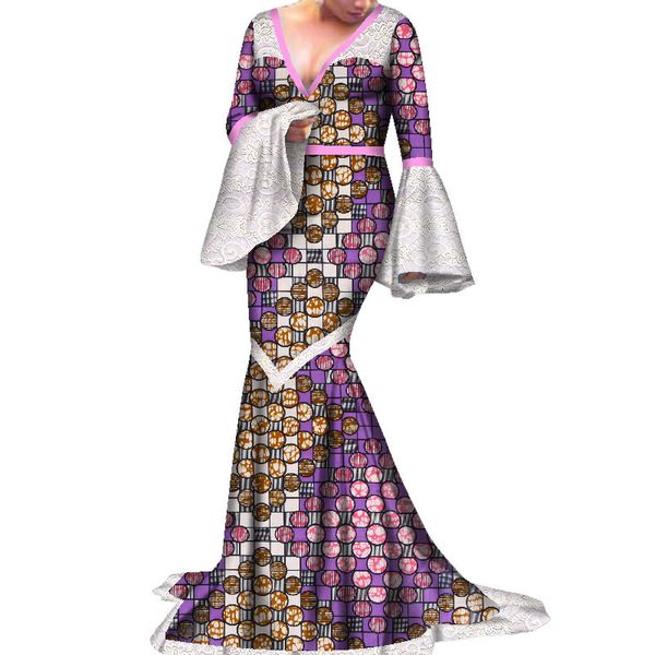 

women african dresses long lace flare sleeve deep v neck wedding party evening dress elegant lady african bazin ball gown wy3583, Black;gray