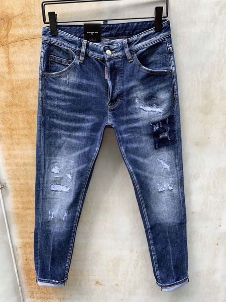 

autumn hole jeans men's tide brand men's paint point patch pants fashion loose personality autumn and winter long pants, Blue