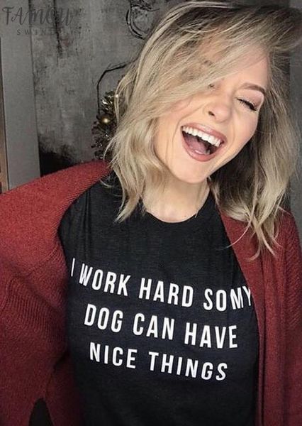 

women t shirt dog mom tshirt crewneck graphic tee womens shirts i hard so my dog can have nice things clothes, White