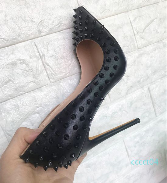 

brand red sloe women pumps high heel shoes rivet pointed toe fine heel lady wedding shoes bottom for the red fashion party +logo+box ct04, Black