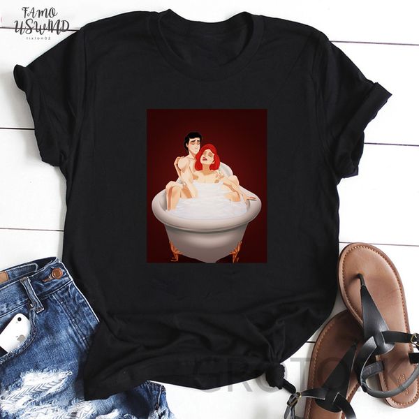 

vintage t shirt women belle and beast funny vogue tshirts o neck cartoon print casual short sleeve harajuku ladies t shirt, White