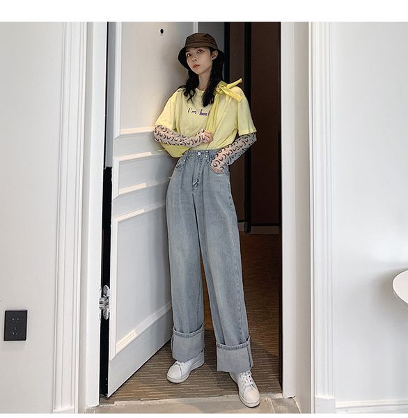 

orchid grey female careless wide-legged pants nine points straight canister, Blue