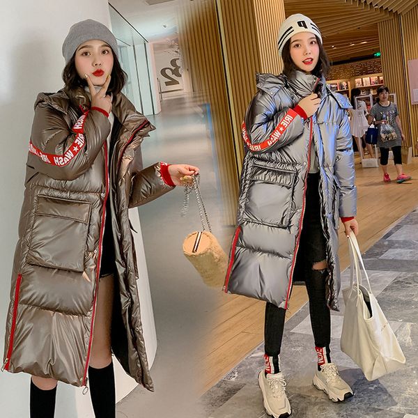 

autumn winter cotton clothing women loose long section new korean of the knees slim fashion casual wild thickening jacket f010, Black