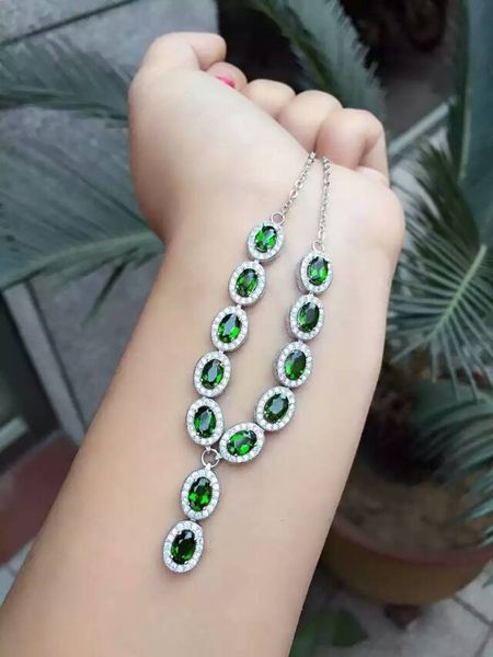 

natural green diopsid necklace natural gemstone pendant necklace s925 silver trendy elegant simplicity women party fine jewelry