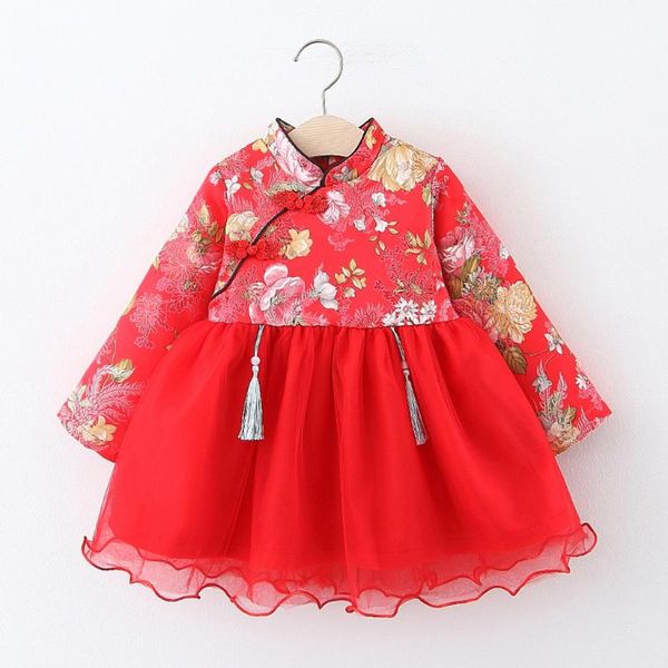 

chinese style red dress for kids girls toddler baby girls chinese new year tang suit princess dresses costume kids vestidos @47, Red;yellow