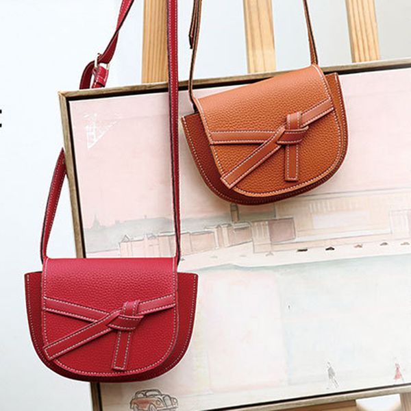

women's crossbody bag burgundy fashion simple new bow cross pu leather high-quality korean version shoulder bag for girl 2020