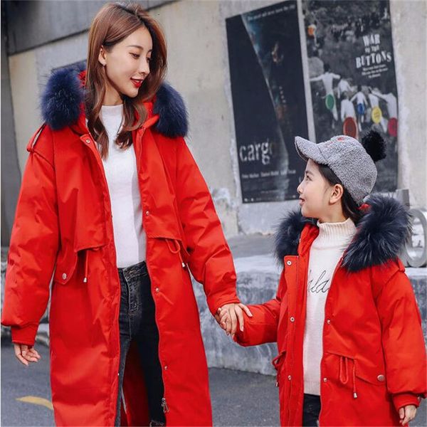 

2019 matching clothing long-down jacket family winter clothes coat mommy and me parkas jackets thicken mother daughter outwear, Blue