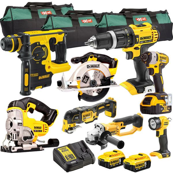 

Dewalt 18v xr cordle li ion 8pc mon ter kit with 3 x 5 0ah batterie charger
