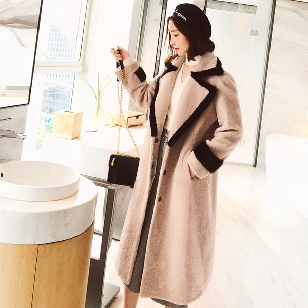 

latest winter ladies korean version of the large size straight tube imitation sheep shearing long coat women, Black