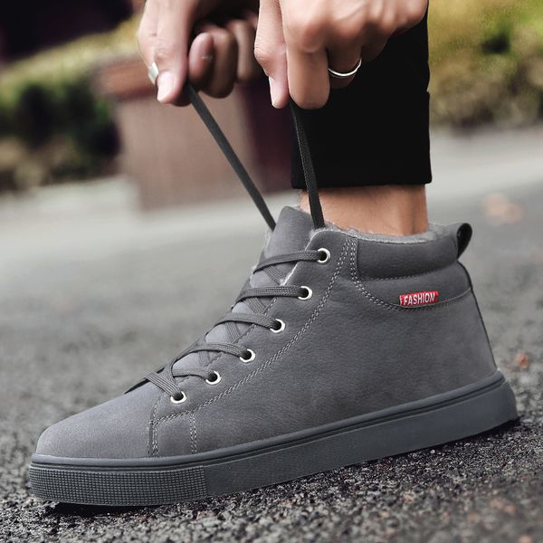 

boots for men business chukka mens boots high casual shoes outdoor leather mens winter velvet shoes male black grey 2019