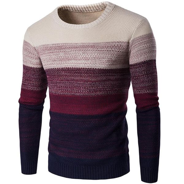 

2020 winter pullovers warm gradient contrast color sweater men pullovers long sleeve knitted sweater sweate, White;black