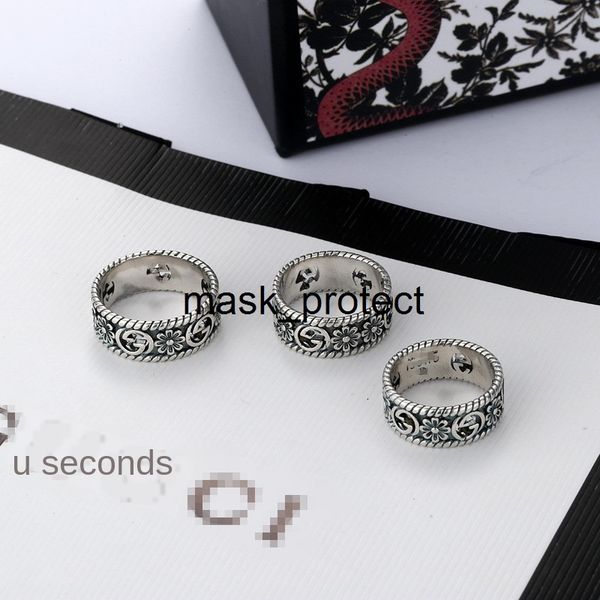 

double g gujia women's jewelry silver ring simple style comprehensive flower carving trend
