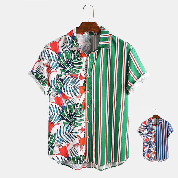 

men's casual shirts hawaiian shirt mens camisa hawaiana hombre tropical coconut & striped printed chest pocket turn down collar short s, White;black