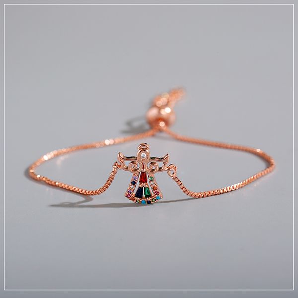 

lovely rainbow zircon angel charm bracelet for girls adjustable rose gold color snake chain bracelets + women lucky jewelry, Black