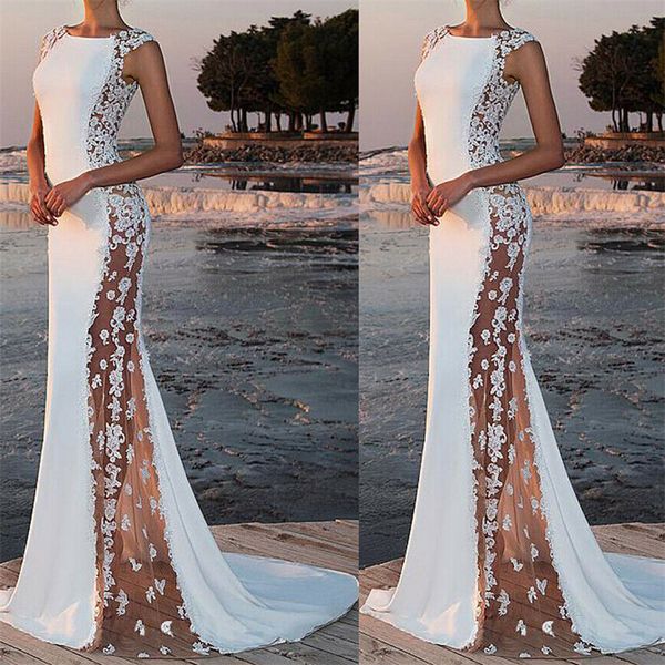 

womens formal long maxi dress 2019 summer ladies lace flower patchwork evening party ball lace dress sleeveless white dresses, Black;gray