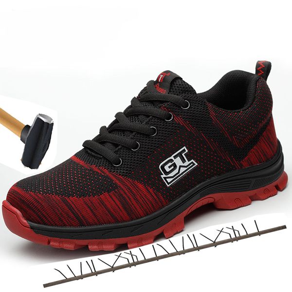 

vip men's plus size mesh steel toe outdoor safety shoes men industrial & construction puncture proof work shoes, Black