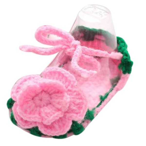 

baby girl handmade knit soft sole prewalker shoes socks with flower