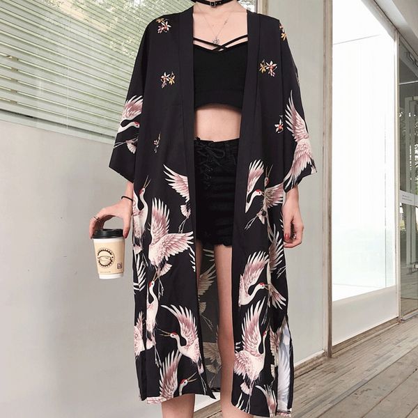 

summer yukata women japanese style kimono cardigan fashion print blouse jacket traditional japanese dress lady kimonos gown, Red