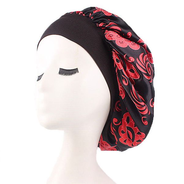 

women care sleeping cap durable elastic band exquisite night portable home chemotherapy hair loss floral print wide brimmed soft, Blue;gray