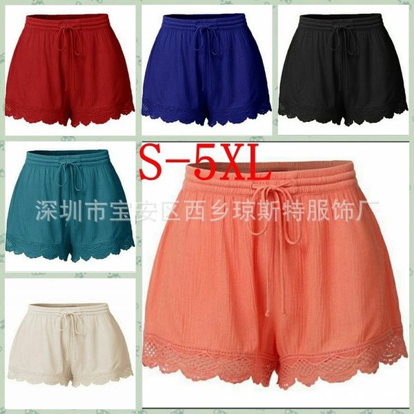 

stylish bar women's summer shorts femme lace plus size rope tie shorts ladies sport trousers feminino spodenki sport, White;black