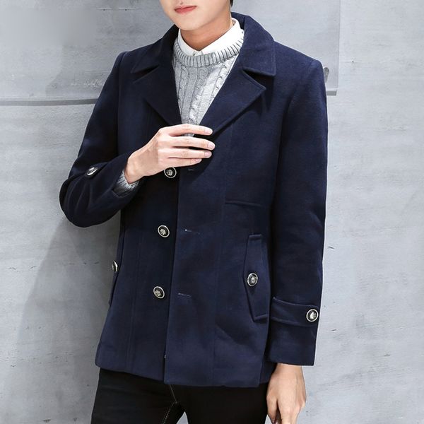 

jacket woolen for men's winter coat men short overcoat korean man coats abrigos casaco masculino kj250, Black