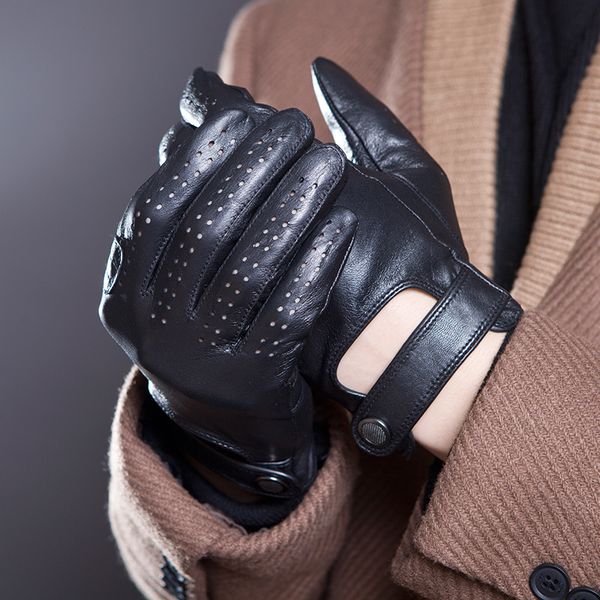 

men' fashion genuine leather breathable hole summer sports riding moto non-slip gloves sheepskin touch screen driving glove a63, Blue;gray