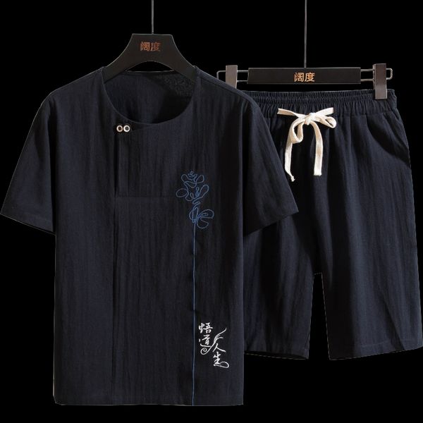 

shirt + trousers) 2019 summer men short sleeves shirt men cotton and linen shirts men's casual fashion home wear, White;black