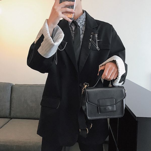 

2019 japan style spring new men's design outerwear blazers suit jackets western loose black color coats size s-xl, White;black