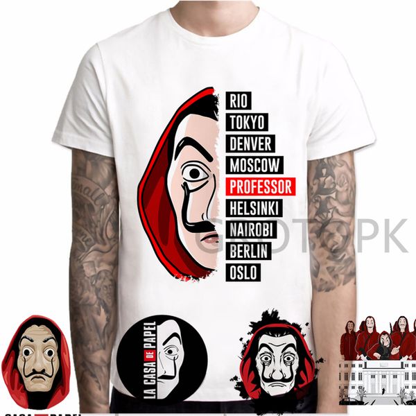 

new t shirt men funny design la casa de papel tshirt money heist tees tv series tshirts men short sleeve house of paper t-shirt, White;black