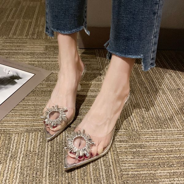 

sandals female 2019 summer evening shoes fairy rhinestone women's shoes transparent crystal with very high heels women, Black