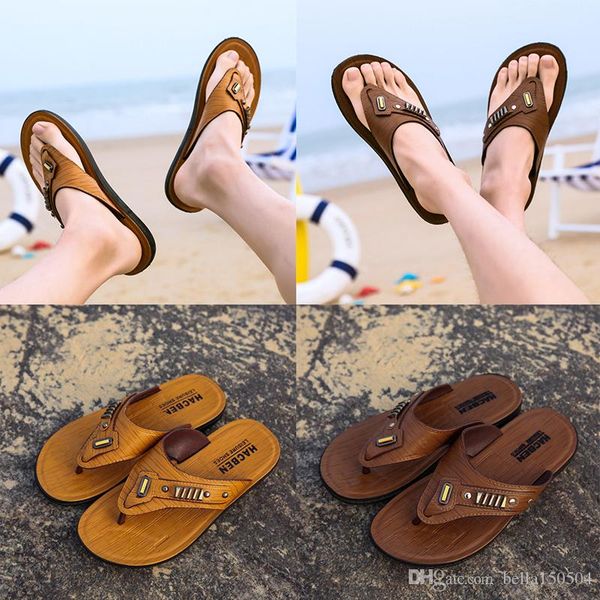 

2019 new leather flip-flops designer brand thong sandals beach casual slippers teenagers flip flops beach shoes for mens designer shoes, Black