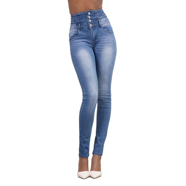 

explosion models wish autumn and winter women's high waist slim stretch large size feet jeans female washed pencil pants, Blue