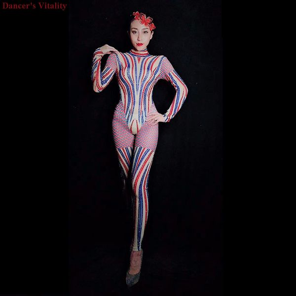 

jumpsuit bodysuit costume rhinestones color mesh stage for singer dj ds costumejumpsuit stage outfit singer clothing new, Black;white