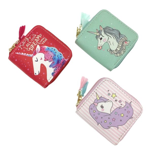 

unicorn print wallet coin purse students kids zipper mini card holder case fashion women ladies purse ing, Red;black