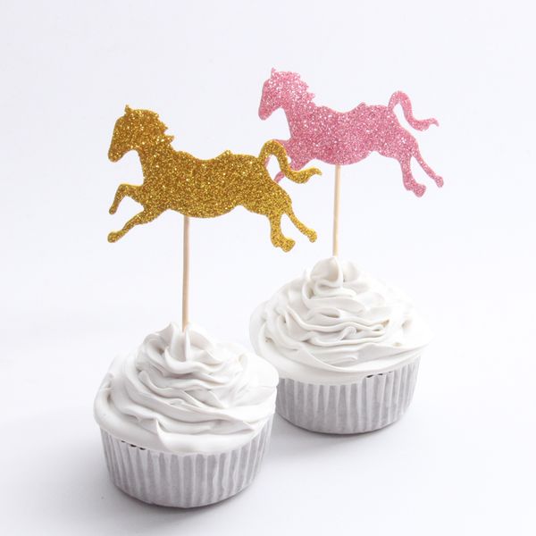 

gold/pink horse cupcake er theme cartoon party supplies kids boy birthday party decorations 10pcs/lot