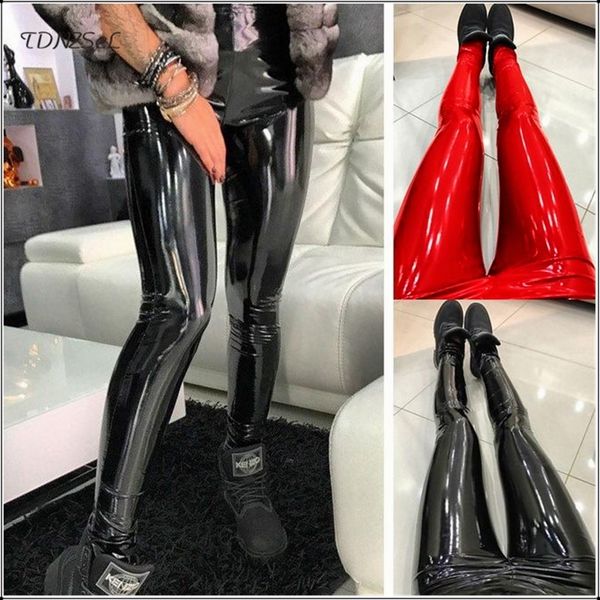 

pu patent leather high waist skinny pencil pants women pvc latex shiny push up hip jegging trouser casual plus big size new y190502, Black;white