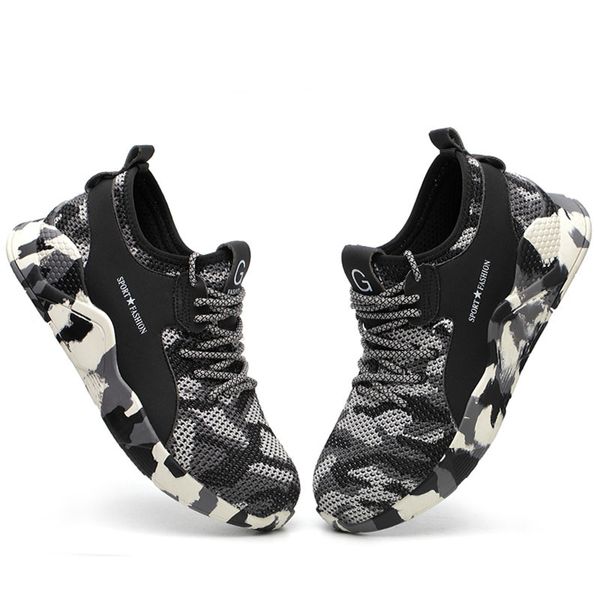 

men's safety work shoes steel toe shoes construction sneaker lightweight breathable slip resistant composite toe, Black
