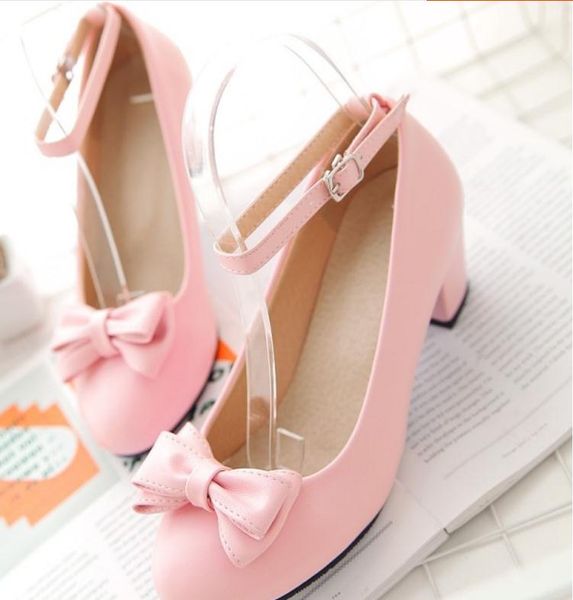 

send 2018 spring bowknot coarse heel women shoes, Black