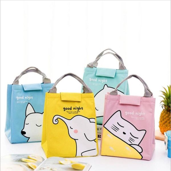 

portable insulated oxford lunch bags thermal picnic lunch bags for women kids functional pattern cooler box, Blue;pink