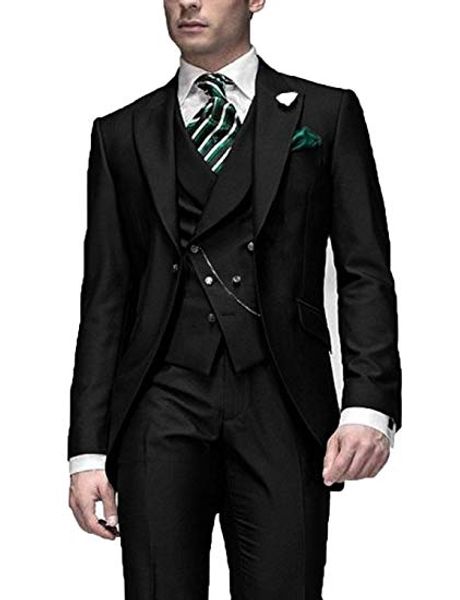 

very good one button black groom tuxedos peak lapel men suits 3 pieces wedding/prom/dinner blazer (jacket+pants+vest+tie) w565, Black;gray