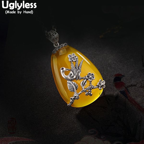 

uglyless real solid 925 sterling silver handmade peacock pendants for women thai silver ethnic chalcedony necklaces no chains